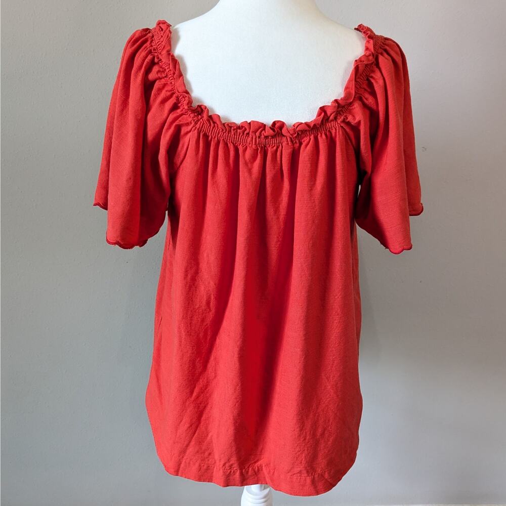 LC Lauren Conrad Red-Orange Peasant Ruffled Neck Flutter Sleeves Top Size Small - Picture 4 of 8